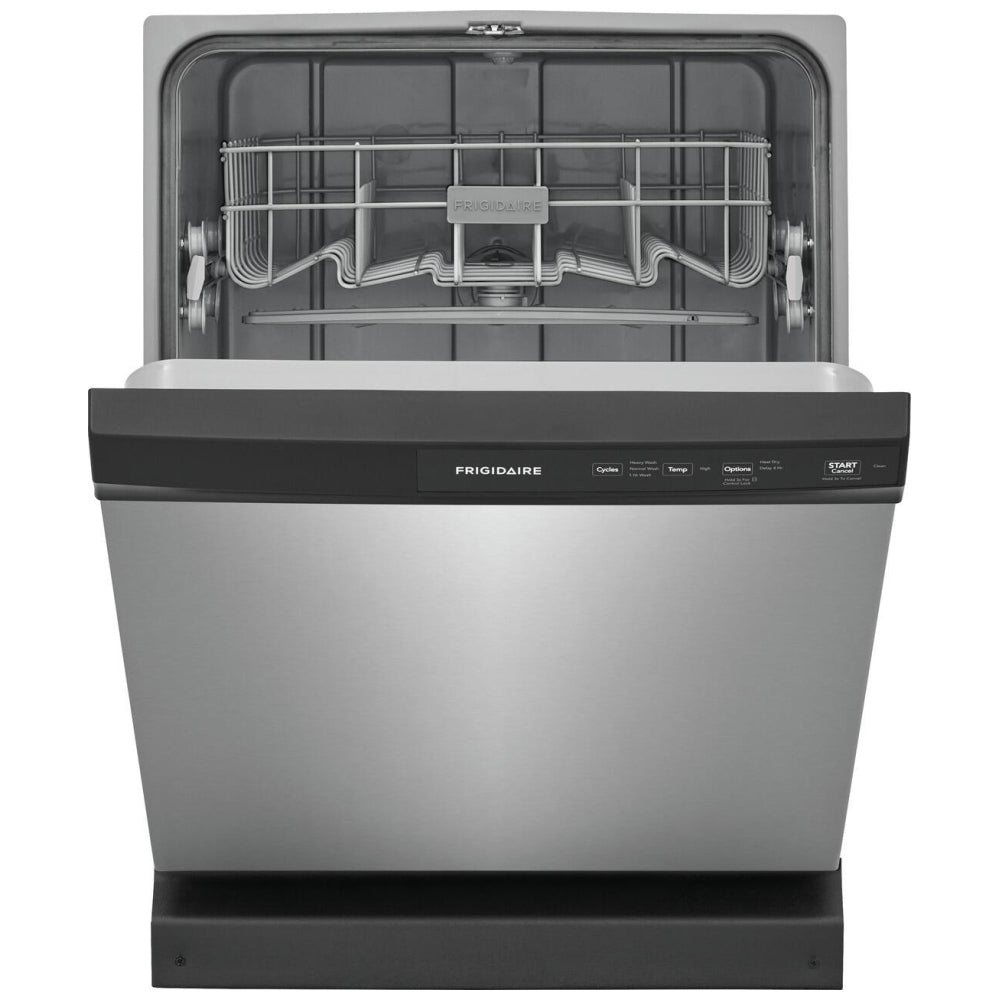 Frigidaire FFCD2413US Dishwasher, 24 inch Exterior Width, 55 dB Decibel Level, Full Console, 3 Wash Cycles, 14 Capacity (Place Settings), Hard Food Disposal, 2 Loading Racks, Stainless Steel colour