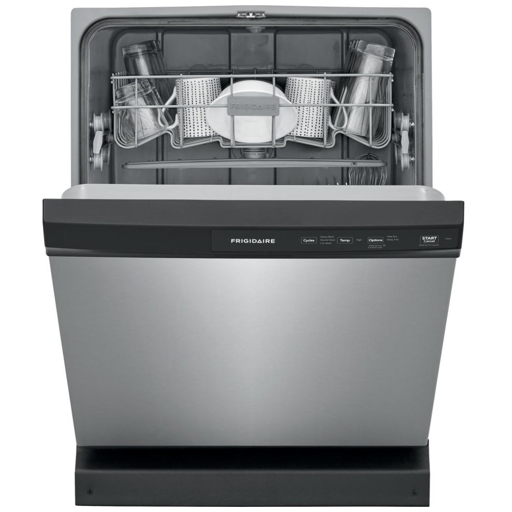 Frigidaire FFCD2413US Dishwasher, 24 inch Exterior Width, 55 dB Decibel Level, Full Console, 3 Wash Cycles, 14 Capacity (Place Settings), Hard Food Disposal, 2 Loading Racks, Stainless Steel colour