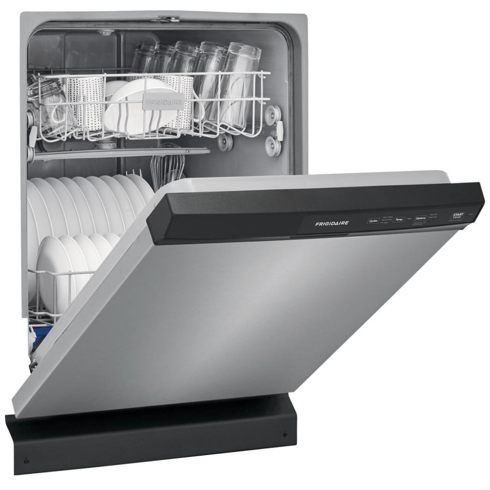 Frigidaire FFCD2413US Dishwasher, 24 inch Exterior Width, 55 dB Decibel Level, Full Console, 3 Wash Cycles, 14 Capacity (Place Settings), Hard Food Disposal, 2 Loading Racks, Stainless Steel colour