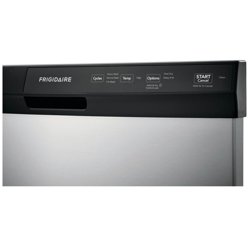 Frigidaire FFCD2413US Dishwasher, 24 inch Exterior Width, 55 dB Decibel Level, Full Console, 3 Wash Cycles, 14 Capacity (Place Settings), Hard Food Disposal, 2 Loading Racks, Stainless Steel colour